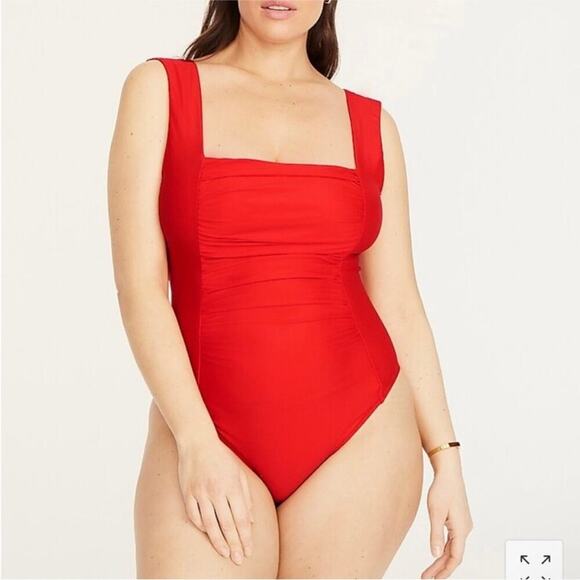 J. Crew Ruched Square Neck One Piece Swimsuit in Safari Green Sz 22 NEW - Picture 7 of 7